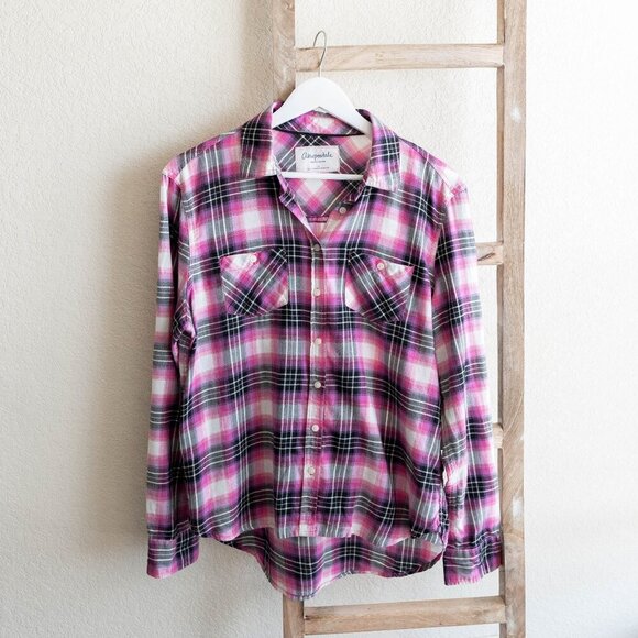 Aeropostale Sz L Pink Plaid 100% Cotton Collared Long Sleeve Button Down Grunge - Picture 1 of 5